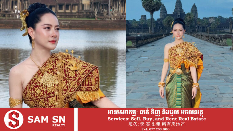 ស្អាតមិនធម្មតា! ថៅកែស្រី លាង ធារ៉ា ម្ចាស់គ្រឿងអលង្ការ និង Skincare ក្នុងឈុតស្បៃ ប្រពៃណីបុរាណ